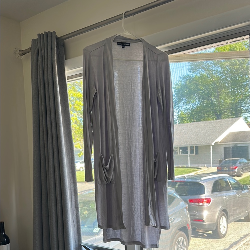 Light Blue Open Front Long Cardigan
